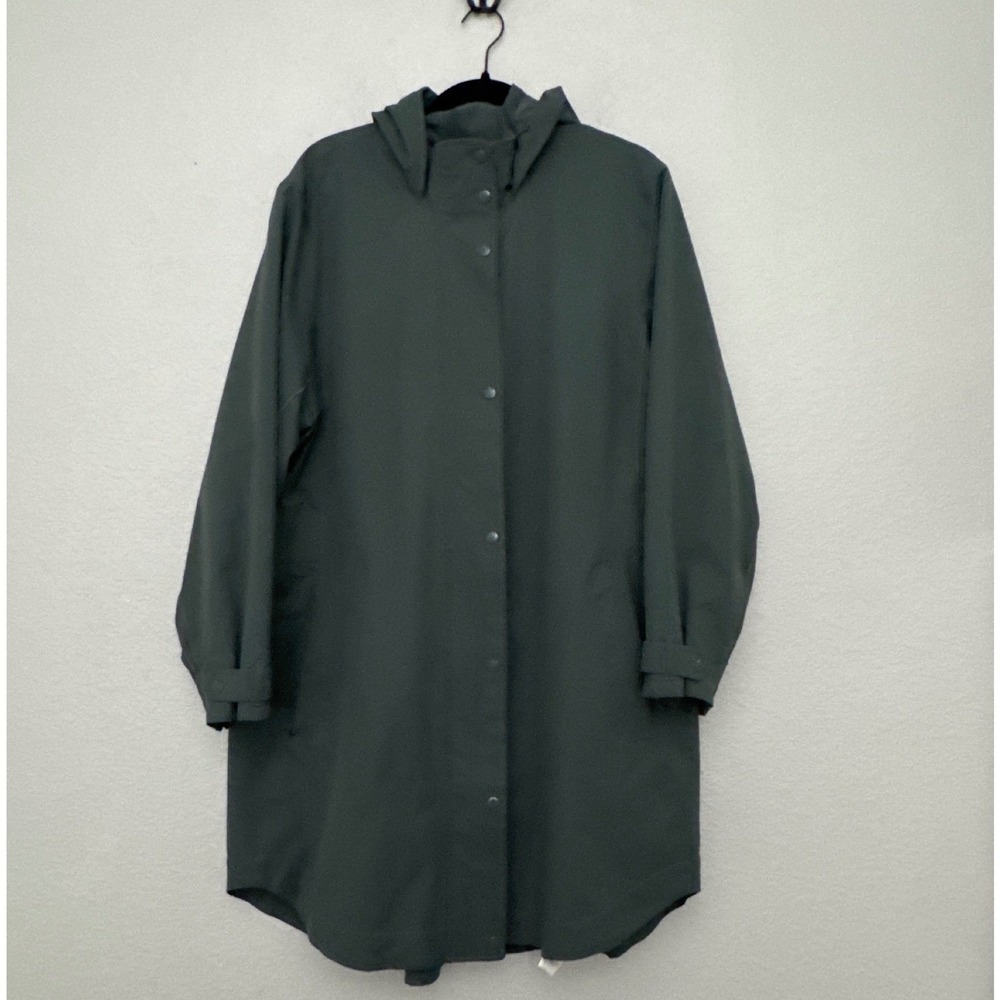 ATHLETA RainOut Sutro Long Trench Green Hooded Jacket Size 2X